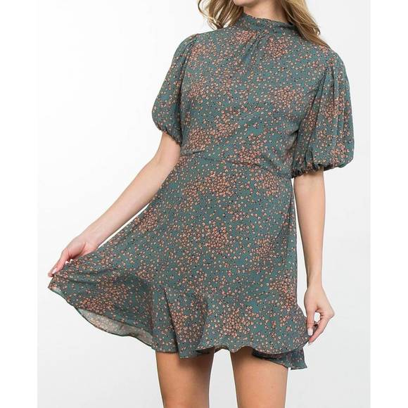NEW THML ditsy flower dress in teal rose - Picture 3 of 5